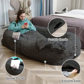 Human Dog Bed - 63 In X 31.4 In X 9.5 In Washable Faux Fur Lounger For Adults & Pets, Cushion With Orthopedic Support, Includes Pillow & Blanket (Option: DarkGrey)