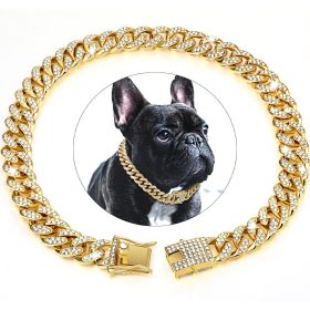 Dog Chain Crystal Artificial Diamondoid Dog Collar Walking Metal Chain Collar With Secure Buckle (Color: Golden, size: m)