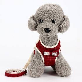 Dog Breathable Mesh Harness with Leash Pet Walking Harness with Cute Bows Adjustable Training Vest (Color: Red, size: m)