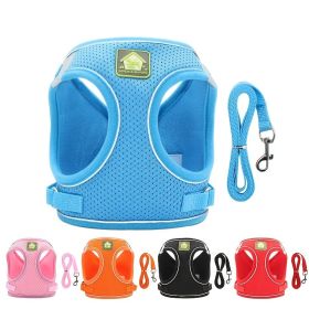 Reflective Pet Harness And Leash Set For Dog & Cat; No Pull Dog Vest Harness With Breathable Mesh (Color: Navy Blue, size: m)