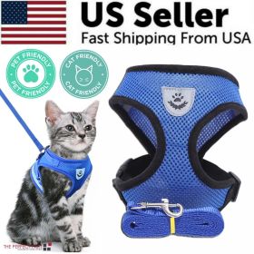 Cat Dog Pet Harness Adjustable Control Vest Dogs Reflective S M L XL Leash (Color: Blue, size: m)