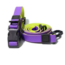 Waterproof TPU Dog Leash Set with Collar | Heavy Duty Honeycomb Texture Training Lead (Color: Purple & Lime Green, size: m)