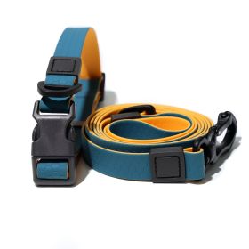 Waterproof TPU Dog Leash Set with Collar | Heavy Duty Honeycomb Texture Training Lead (Color: Teal & Orange, size: m)
