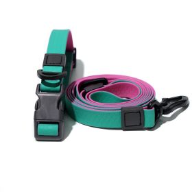 Waterproof TPU Dog Leash Set with Collar | Heavy Duty Honeycomb Texture Training Lead (Color: Mint Green & Pink, size: m)