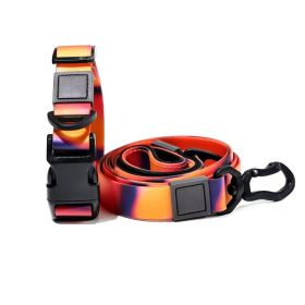Trendy Gradient Printed PVC Dog Leash & Collar Set, Waterproof Durable Pet Lead with Unique Pattern, Adjustable for Small Medium Large Dogs (Pattern: Orange Sunset, size: m)