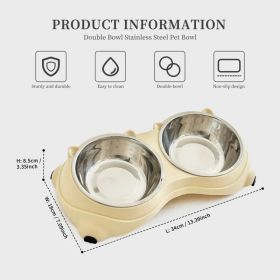 Macaron Pink-Dual Stainless Steel Pet Bowls, 600ml Each, Non-Slip, Dishwasher Safe For Small-Medium Pets (Option: Yellow)