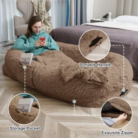 Human Dog Bed - 63 In X 31.4 In X 9.5 In Washable Faux Fur Lounger For Adults & Pets, Cushion With Orthopedic Support, Includes Pillow & Blanket (Option: Khaki)